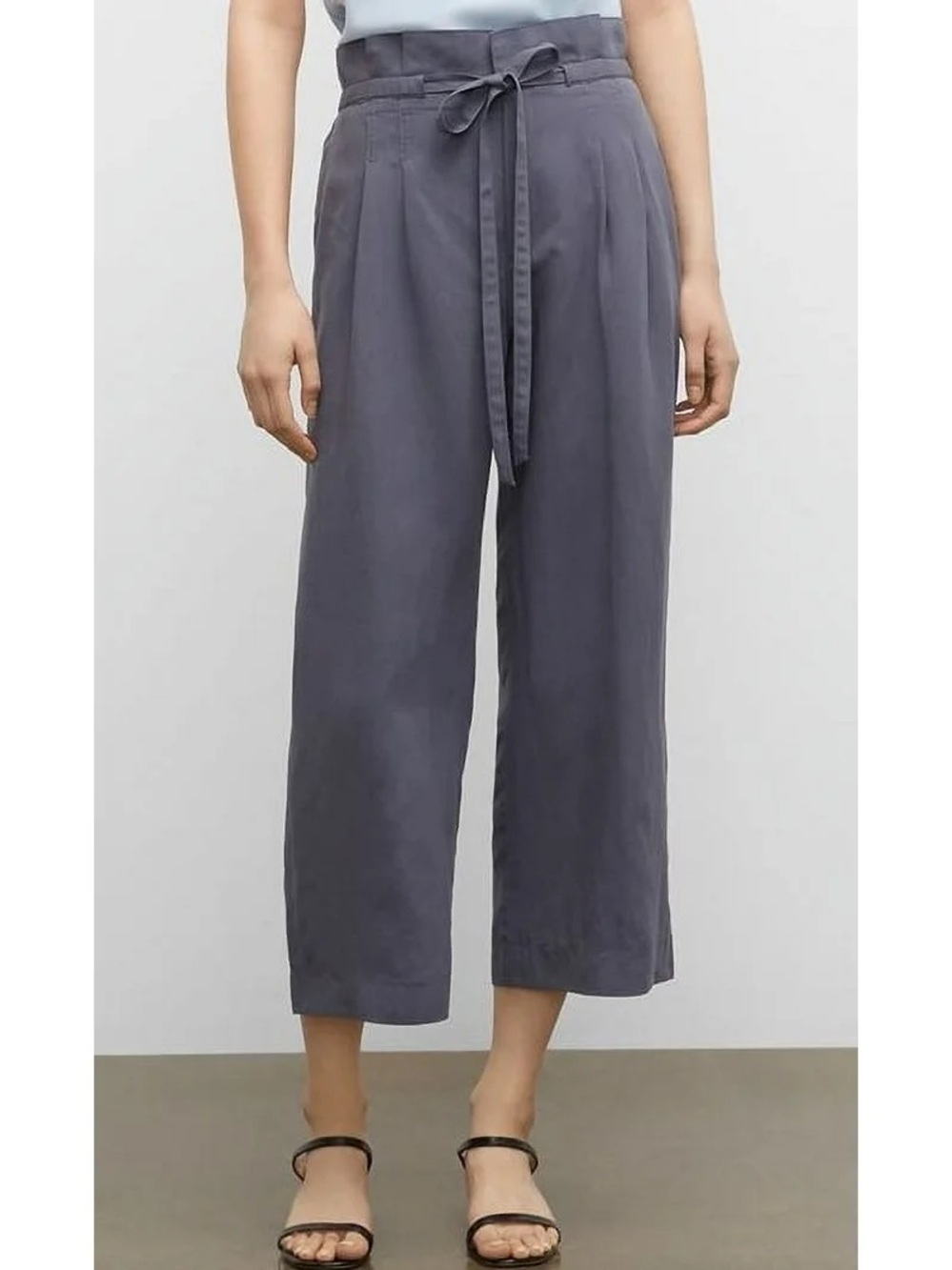 Club Monaco Slate Blue Paperbag Waist Cropped Wide-Leg Pants